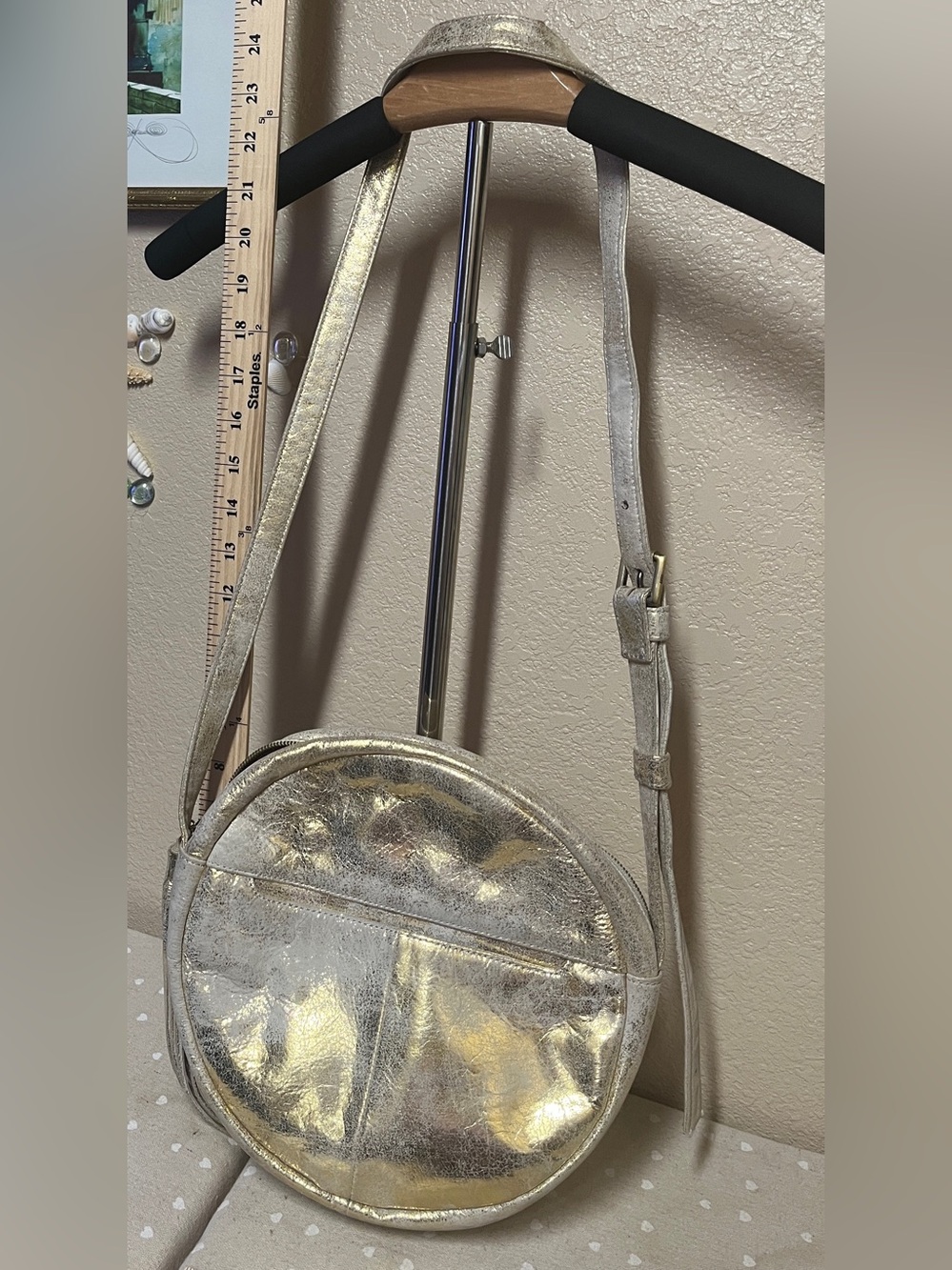 HOBO Metallic Round Shoulder Bag in Gold